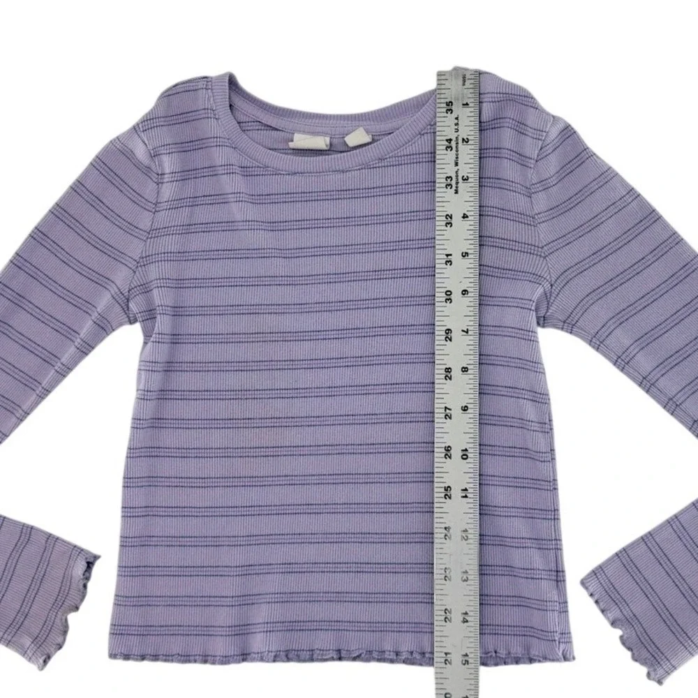 Gap Kids Lavender Purple Striped Ribbed Long Sleeve Lettuce Hem‎ Top Size M
